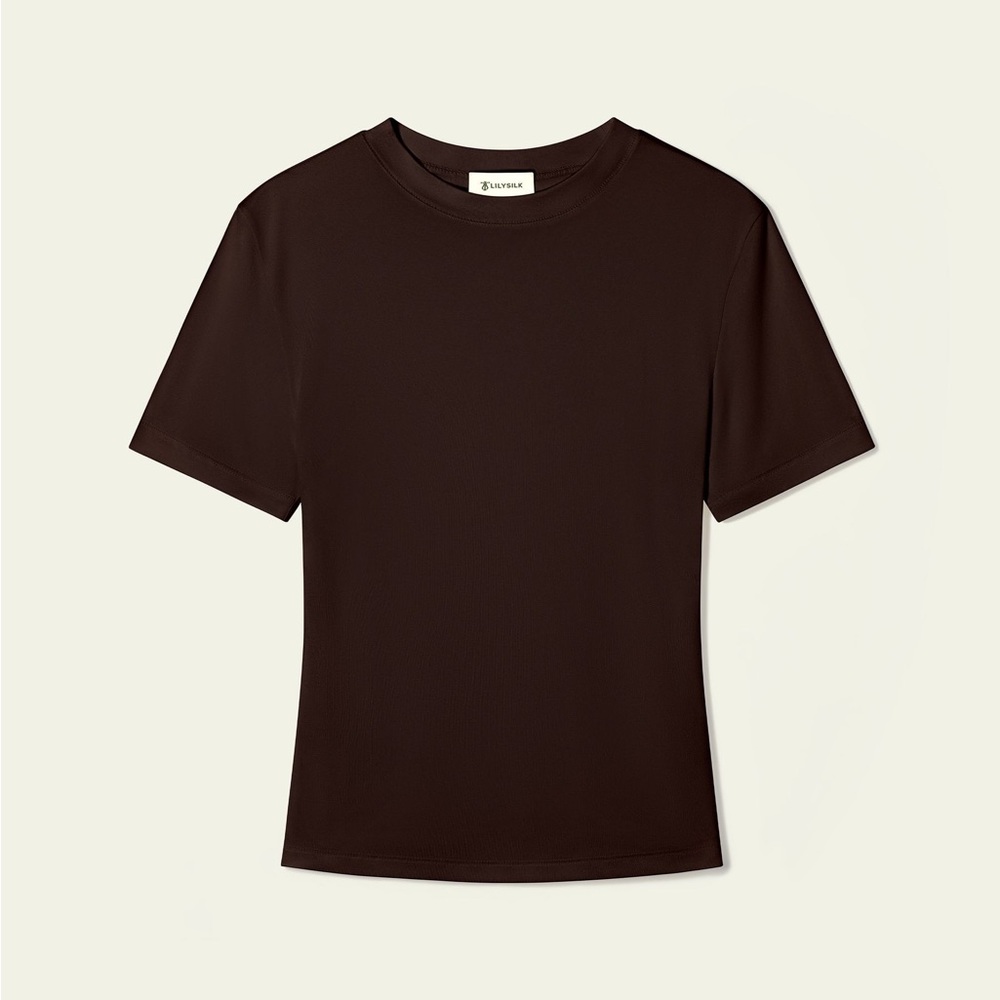 Lilysilk NWT Slim Fitted Silk Jersey Tee Cocoa